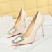 3391-K28 Korean Women's Slim Ultra High Heels Shallow Mouth Sharp Toe Lacquer Skin Snake Pattern Water Diamond Buckle_vogvips.com