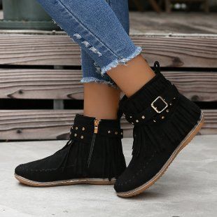 New2025 Autumn And Winter Fringed Ankle Boots, Flat Matte Women's Boots, Versatile Women's Shoes_vogvips.com