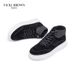 VICKI BROWN Men's Black Suede High-Top Sneakers, Comfortable Casual Platform Shoes_vogvips.com