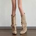 Super Soft Sheepskin~Brown Western Cowboy Versatile Wasteland Style Slouch Women's Internal Height Increase Slimming_vogvips.com