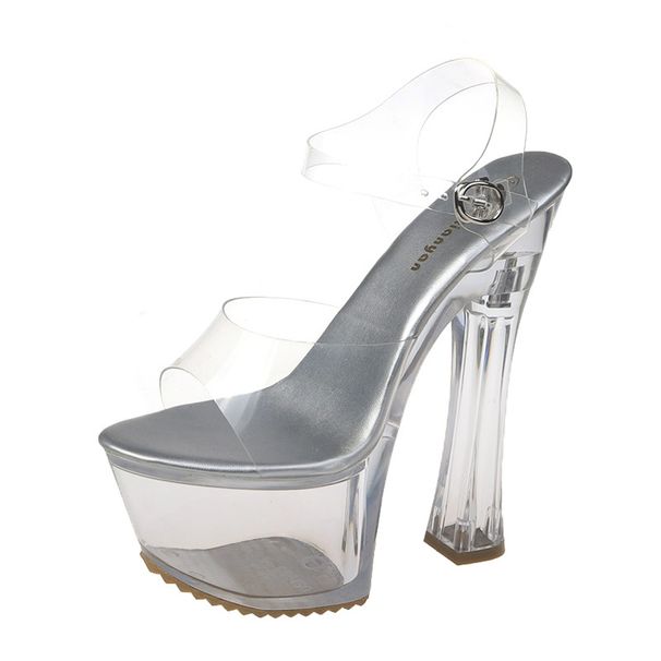 New Crystal Clear Buckle Chunky Heel Ultra High Heel Professional Sandals Fashion Wedding Women's Casual Single Shoes_vogvips.com