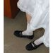 Women's Black Openwork Platform Sandals Retro Studded Bow Ballet Style Shoes With Detachable Cross Straps Two-Way Design_vogvips.com
