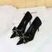 825-H7 Fashion Slimming Banquet Women's High Heels Shallow Mouth Pointed Suede Diamond Bow Single Shoes_vogvips.com