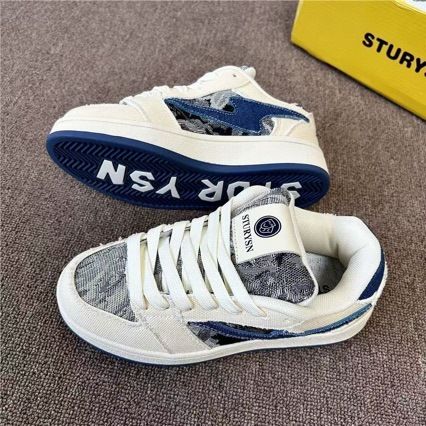 Hong Kong Style Denim Blue Thick-soled Loafers For Men, Trendy Niche Retro Casual Skateboard Shoes, New Autumn Model_vogvips.com