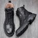 European Warm Series Fleece-Lined Genuine Leather Motorcycle Martin For Men, British Style High-Top Work Boots, Versatile Zipper Mid-Top_vogvips.com