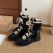 Women Boxing Boots Cowhide Version ~ Matte Niche Martin Lace-Up Boxing Round Toe Women's Versatile Mid-Calf Western Boots_vogvips.com