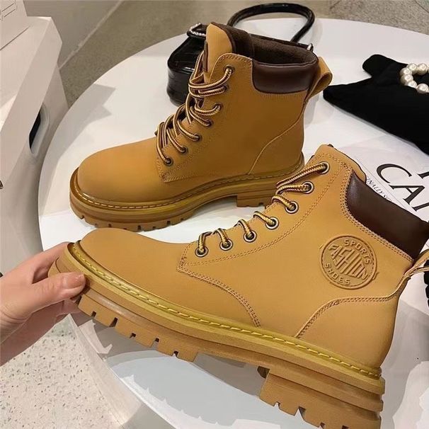 Trendy Hiking All-Season Casual Martin Work British Style Slimming Comfortable Yellow Women's Boots_vogvips.com