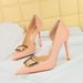626-K9 Wind Nightclub High Thin Heels Shallow Mouth Pointed Side Hollow Metal Rivet Buckle Single Shoes Women's_vogvips.com