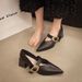 French Small Fragrant Style Pointed Head Thick Heel Single Shoes Women's Beige Word With Medium Heel High Heels Are Not Tired_vogvips.com