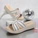 Casual One-line Beach Wedge Toe Fish Mouth Sandals Women's Rhinestones_vogvips.com