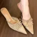 Shoes Closed Toe Womens Fashion Butterfly Knot Dress Slippers Summer Solid Heels Women 250327_vogvips.com