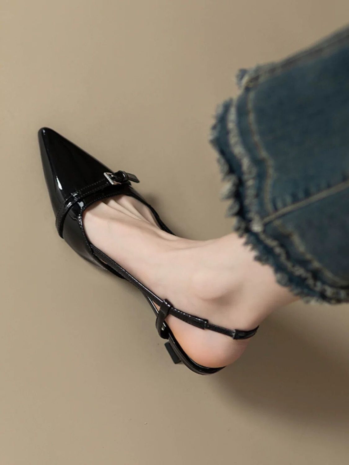 High-heeled Sandals Outdoor Wear, 2024 Autumn And Winter New Style, French Pointed Toe Low-heeled Shoes For Women_vogvips.com