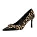 2627-5 European And American Style Metal Buckle Leopard Print High Heels Women Pointed Toe Sexy Stiletto Shallow Mouth_vogvips.com