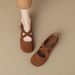 Mary Jane Shoes Women's Flat-bottomed Cross-strapped Ballet Shoes Retro Round Head Shallow Mouth Single Shoes Women_vogvips.com