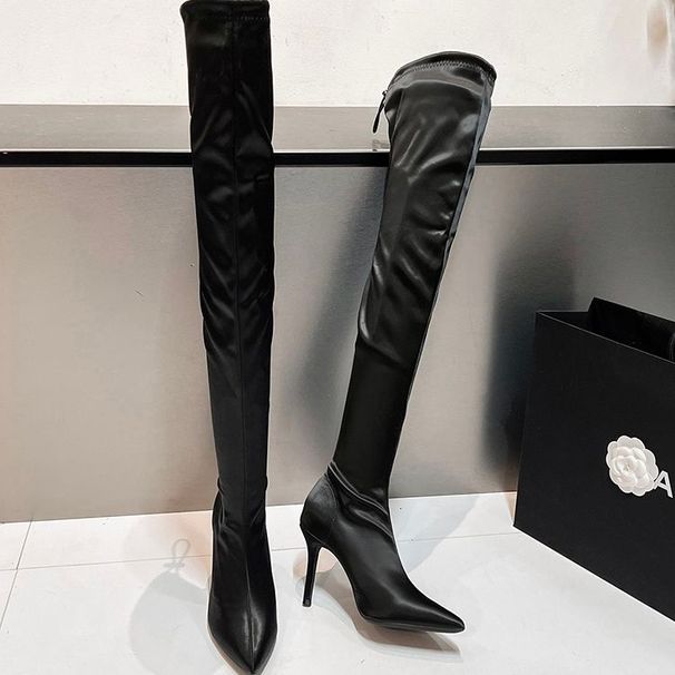 Over-the-knee Boots For Women, European And American Style, Slimming Effect, New Pointed Toe, Black High-tube Women's_vogvips.com