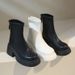 2025 Autumn Winter New Simple Chunky Short Thick Sole Round Toe Martin Back Zipper Leather High Heel Women's Boots_vogvips.com