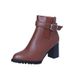 2020 New Women's Pointed Toe Chunky Heel Belt Buckle Thick Sole Short Tube Large Size Martin Boots_vogvips.com