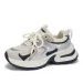 Women Beige Navy Silver Mesh Dad Shoes Multi Color Block Thick Cushion Lace Up Outdoor Running Sneakers_vogvips.com