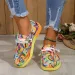 Women Ethnic Rainbow Canvas Autumn New Casual Daily Ladies Flat Shoes Round Toe Multi-Color Print Lace-up Sneakers_vogvips.com