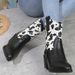 Foreign Trade Plus Size V-Neck Cow Color Block Square Heel Fashion 2024 Autumn Winter Cross-Border Hot-Selling Mid-Calf_vogvips.com