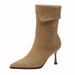 High Tube Elastic Slim Boots 2025 Autumn Winter New Pointed High Heel Boots Thin Heel Mid-Calf Boots Slip-On Martin Boots_vogvips.com