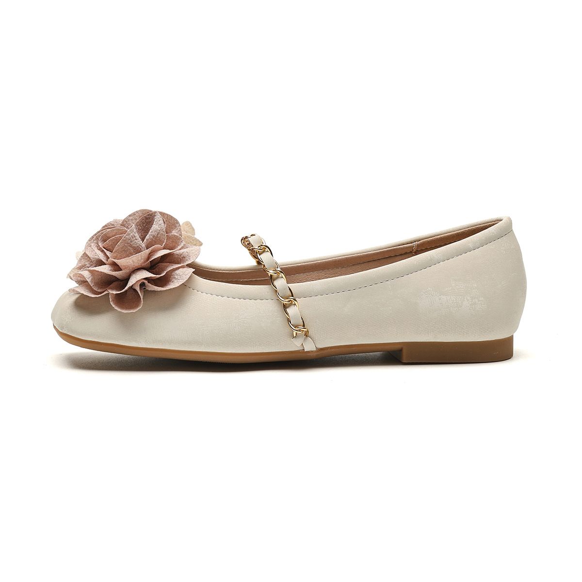 Square Head Single Shoes Female Flat Bottom Shallow Mouth Word With Flowers French Fairy Style Grandma Shoes Female_vogvips.com