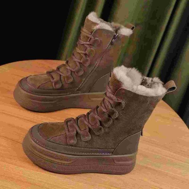 Thick-Soled Snow For Women Winter 2025 New Style Sheepskin Mid-Calf Short Boots With Fleece Lining Thickened Warm Cotton_vogvips.com