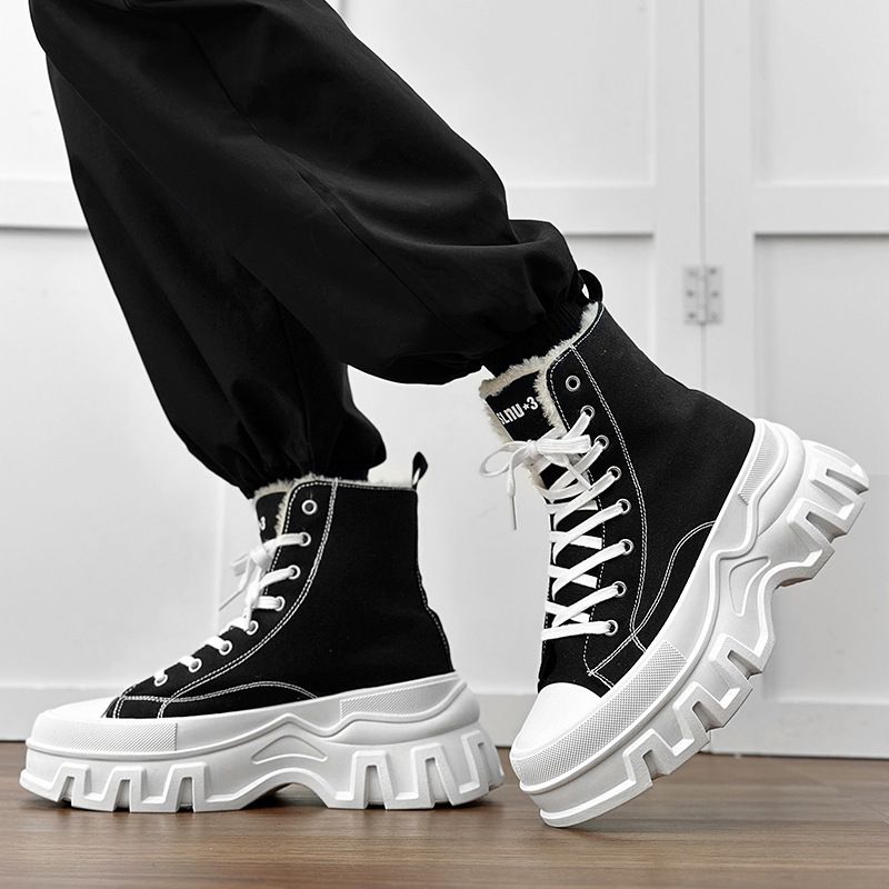 Men's Shoes new style shoes thick soled canvas couple shoes closed toe high top large size women's shoes suede snow boots_vogvips.com