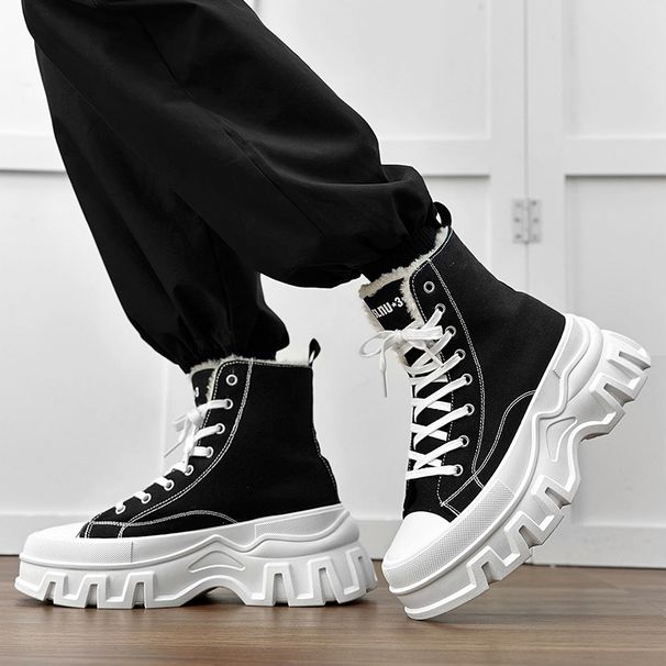 Men's Shoes new style shoes thick soled canvas couple shoes closed toe high top large size women's shoes suede snow boots_vogvips.com