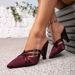 Ladies Burgundy High Heels Party Fashion Special Shaped Heels Pointed Diamond Buckle High Heel Sandals Women's Shoes_vogvips.com