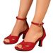 2025 Summer New High Chunky Heel Large Size One-Strap Buckle Sandals For Women European And American Foreign Trade Fish_vogvips.com