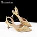 Luxurious Diamond-embellished Pointed-toe Shoes, Open-back Strap Mid-heel High Heels, Women's Shoes For Party And Formal_vogvips.com