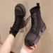Knitted Martin For Women High Heels 2022 Autumn Winter New Thick Sole Chunky Heel Short Korean Style Lace-up Slim_vogvips.com