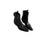 Grape Mom Same Style Fashionable Pointed Toe V-Cut Denim Genuine Leather Slim Chunky Heel Wrinkled Western Short Boots_vogvips.com