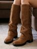 Women's Suede Fold Over Knee High Boots Slouch Boots Chunky Platform Round Toe Heel Wide Calf Long Boots Punk Fashion Riding Goth Winter Fall Boots_vogvips.com