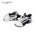 Men's Two-Tone Leather Chunky Platform Sneakers, Soft Pigskin Sponge Insole Breathable Mesh Interior Non-Slip Rubber Outsole Daily Casual Footwear_vogvips.com