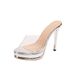 Women's plus Size High Heeled Slip on Sandals Summer New Style Peep Toe Thick Soled Transparent Shoes_vogvips.com