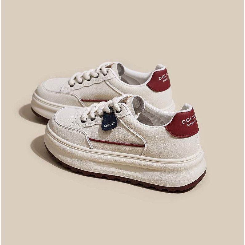 Genuine Leather White Sneakers For Women, 2026 Spring/summer New Style, Thick-soled Height-increasing Sneakers, Popular_vogvips.com