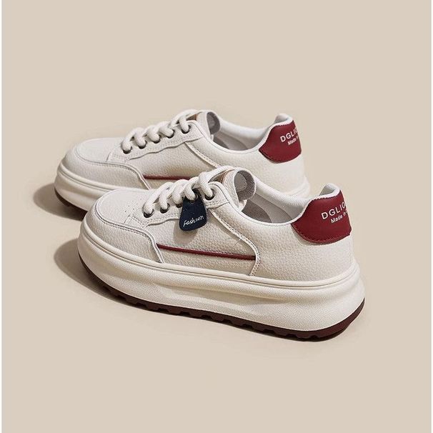 Genuine Leather White Sneakers For Women, 2026 Spring/summer New Style, Thick-soled Height-increasing Sneakers, Popular_vogvips.com