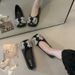 Spring Shallow Mouth Fairy Single Shoes Rhinestone Evening Breeze Gentle Shoes With Skirt Square Head Flat Shoes Female_vogvips.com