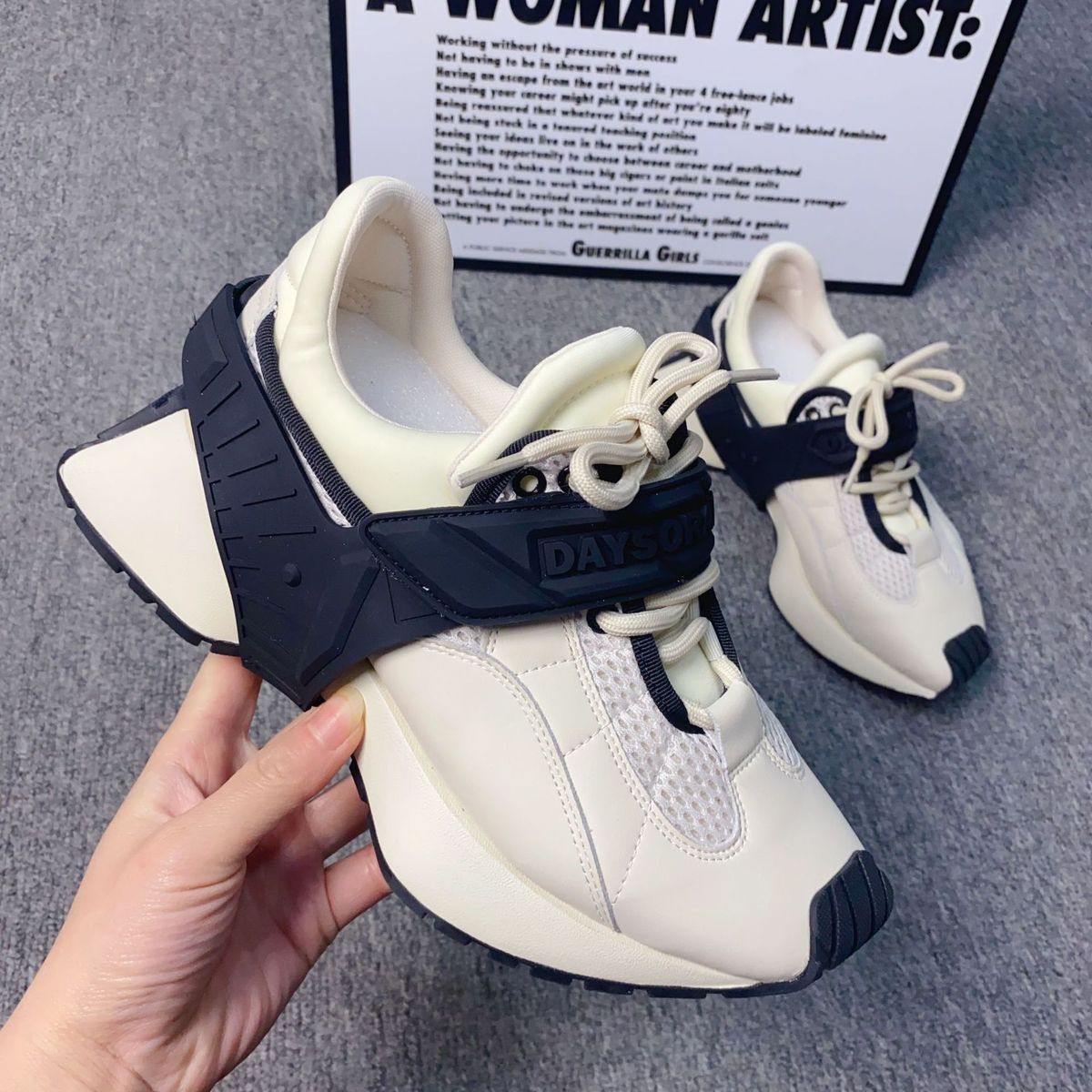 New Style Small Waist Platform Sole Cowhide Fashion Trend Velcro Casual Internet Celebrity Versatile Patchwork Waffle_vogvips.com