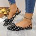 Women's Pointed Toe Bow Tie Houndstooth Flat Sandals Summer New Style European American Open Back Sandals_vogvips.com
