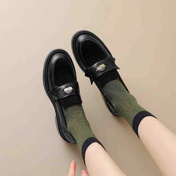 In Stock 2913 Soft Leather French Retro Gold Coin British Style Slip-on Loafers For Women, Spring Shoes_vogvips.com