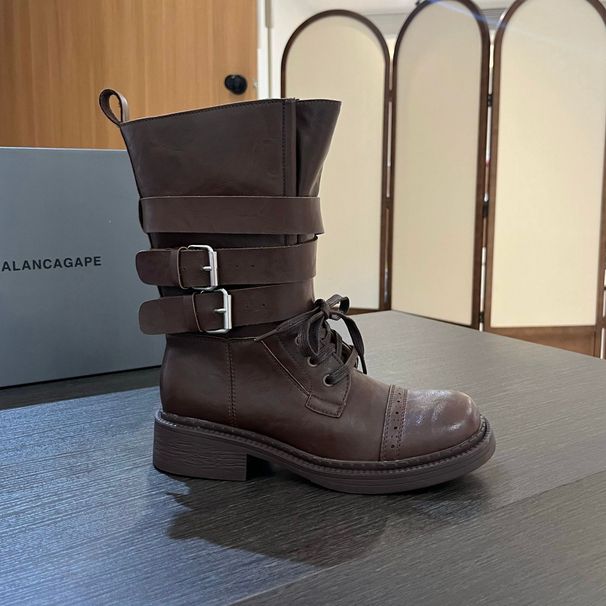 British Style Martin For Women 2025 Summer New Thick Heel Belt Buckle Short Motorcycle Versatile Single Boots Trendy_vogvips.com