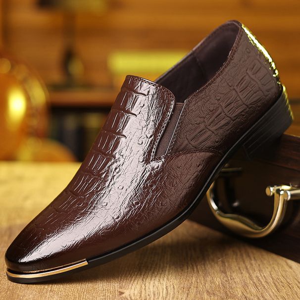 Foreign Trade Crocodile Pattern Business Formal Leather High-end Feel New British Style Pointed Toe Slip-on Men's Shoes_vogvips.com