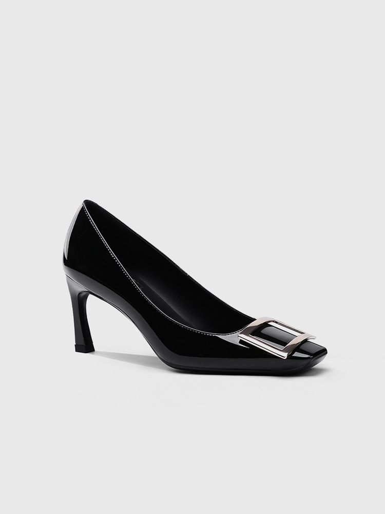 Dropshipping RV Square-Toe High Heels, Metal Square-Buckle Low-Top Shoes, Versatile Office Commuting Women's Shoes_vogvips.com