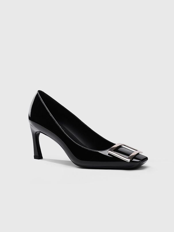 Dropshipping RV Square-Toe High Heels, Metal Square-Buckle Low-Top Shoes, Versatile Office Commuting Women's Shoes_vogvips.com