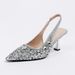Women's Crystal Embellished Pointed Toe Sandals With Open Back - Elegant Low Heel Dress Shoes Black/Silver/Gold Elegant And Sexy Single Shoes_vogvips.com