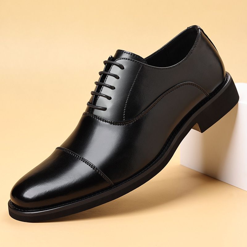 Men's Brown Leather Oxford Shoes Pointed Toe Wedding Dress Shoes_vogvips.com