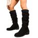 New Oversized Suede Knight Boots With Folded Pile Round Toe, Thick Heel, Western Cowboy Boots, Long Tube_vogvips.com